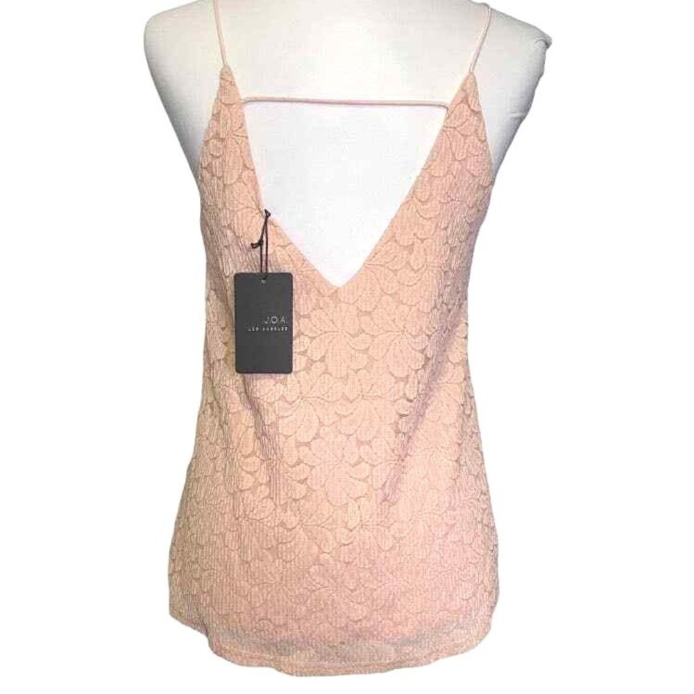 J.O.A. Cami‎ Tank Top Womens Medium Floral Lace V-Neck Low Back Blush Pink - Picture 3 of 8